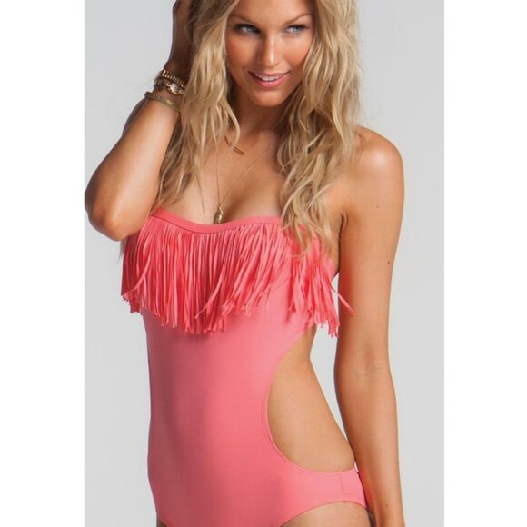 L*Space Free Love Fringe Cut Out One Piece Bathing Suit in Watermelon - Picture 4 of 11